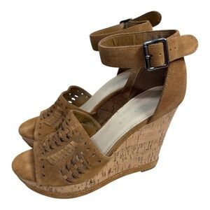 Marc Fisher Hillana Brown Suede Ankle Strap Cork Wedge Sandals Size 7.5